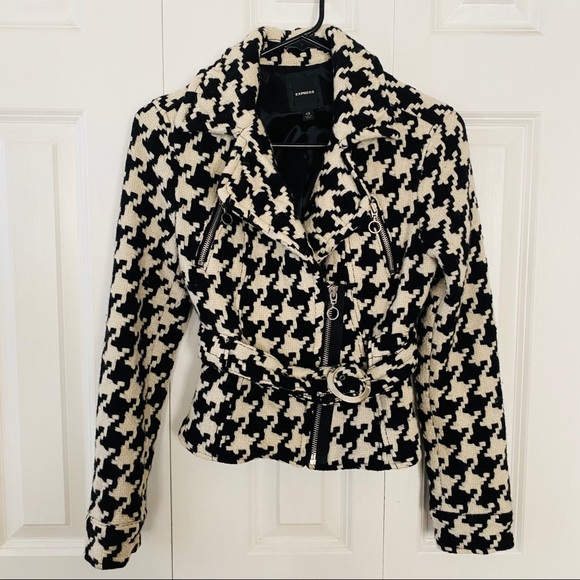 Express Jackets & Blazers - Express | Women’s Zip Up Houndstooth Jacket With Belt | NWOT